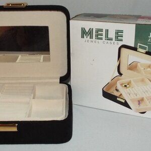 Mele & Co Giana Plush Fabric Jewelry Box – Black with Lift-Out Tray – Elegant Je